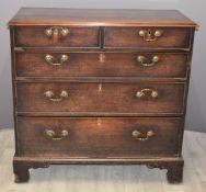 Georgian mahogany chest of two over three graduated drawers raised on bracket feet, W108 x D51 x