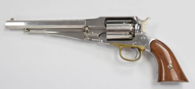Uberti .44 six-shot single action revolver with shaped wooden grips, brass trigger guard and 7.75