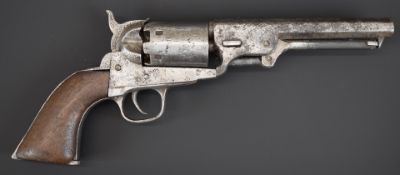 Colt style .36 six-shot single action revolver with indistinctly named cylinder, shaped wooden grips
