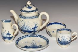 Five pieces of 18thC Caughley miniature / dolls' house tea ware including teapot, tallest 8.5cm