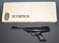 BSA Scorpion .177 taget air pistol with shaped grips and adjustable sights, serial number A46279, in