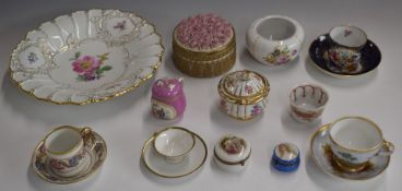 Meissen covered pedestal dish, large lobed dish, coffee can and saucer, other German porcelain items