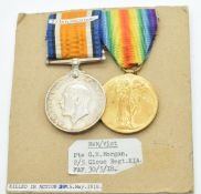 British Army WW1 medals comprising War Medal and Victory Medal named to 203503 Pte G E Morgan