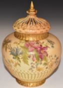 Royal Worcester blush ivory pedestal pot pourri, shape 1286, H19.5cm
