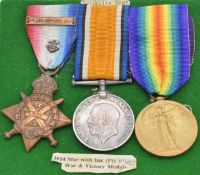 British Army WW1 medals comprising 1914 'Mons Star' with clasp for 5th August - 22nd November 1914