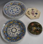 Portuguese Palissy plaque with lizard decoration, Victorian relief moulded plate with cockatoo