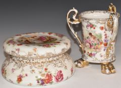 German footed tyg and a covered dish, probably Volkstedt, signed Haufmann and Boucher