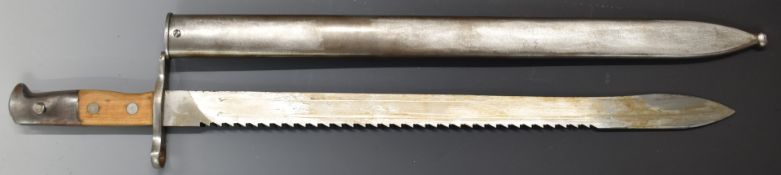 Swiss 1914 Schmidt Rubin Saw bayonet with Elsener Schwyz to ricasso, 48cm fullered saw back blade