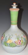 A 19th/20thC Dudson pottery covered guglet / water bottle with enamelled decoration of swans,