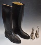 Pair of Toggi riding boots, label to sole, size 10/44 and a pair of stirrups, all probably unused