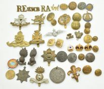 Collection of British Forces badges and buttons together with some civilian examples, including bi