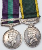 British Army General Service Medal with clasp for Palestine 1945-48 and Territorial Efficiency Medal