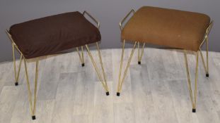 Pair of retro stools with pin legs and upholstered seats
