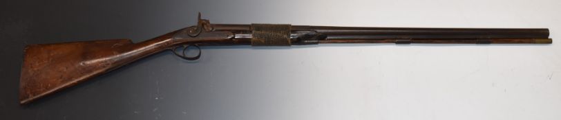 Enfield pattern percussion hammer action gun with engraved lock, hammer, top plate, trigger guard