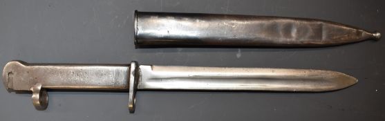 Turkish all metal bayonet, stamped 23838 to grip, with 24cm blade and scabbard