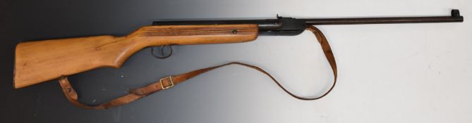 Foreign BSA style .22 air rife with adjustable sights and adjustable sling, serial number 57205.