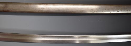 German WW1 era stirrup hilt sword stamped E and F H 38 and 1657 to guard and scabbard, with 81cm