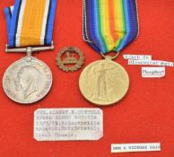 British Army WW1 medals comprising War Medal and Victory Medal named to 2858 Pte A E Cottell, 6th
