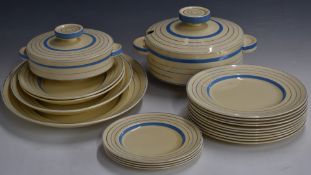 Approximately forty five pieces of Clarice Cliff for Wilkinson pottery Art Deco dinner ware