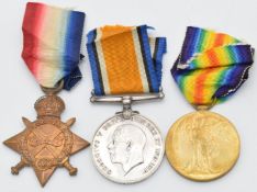 British Army WW1 medals comprising 1914/1915 Star, War Medal and Victory Medal named to 14350 Pte