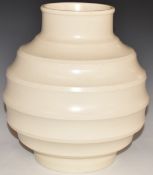 Keith Murray for Wedgwood retro moonstone 'football' vase with impressed signature and factory marks