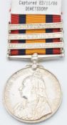 British Army Queen's South Africa Medal 1899 with clasps for Relief of Kimberley, Paardeberg and