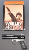 Webley Junior .177 air pistol with named and chequered grips, in box with instructions.