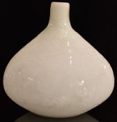 Acid cameo glass bottle vase with satin design on a white ground, 22cm tall.