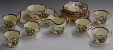 Approximately twenty one pieces of Fenton Art Deco tea set hand decorated with flowers and a