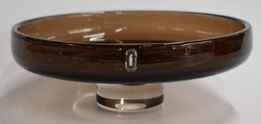 Whitefriars pedestal fruit bowl in cinnamon with Whitefriars sticker, 25.5cm diameter, 9cm tall.