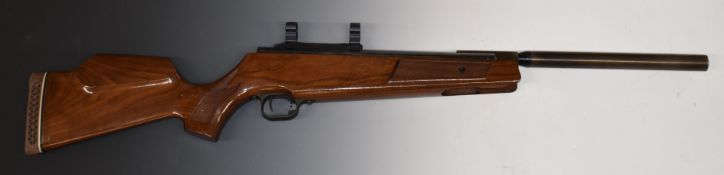 Theoben Sirocco 2000 .22 bored to .25 air rifle with chequered semi-pistol grip and forend, raised