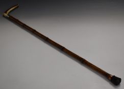 Vintage horse measuring walking stick with antler handle, bamboo shaft and white metal collar