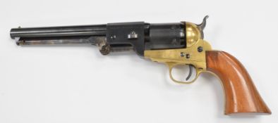 Uberti & Co Model 1862 .36 six-shot single action revolver with brass frame, shaped wooden grips and