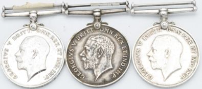 British Army WW1 medals comprising three War Medals named to 1656 Pte J Charlton, Royal Army Medical