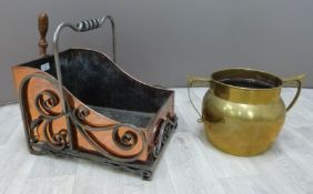 Arts & Crafts coal scuttle in the manner of WAS Benson with wrought iron and copper work (W31 x