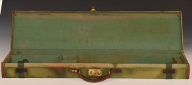 Vintage canvas and leather shotgun case with brass 'British Lever' lock and fitted interior,