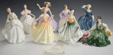 Eight Royal Doulton figurines including Figure of the Year Deborah, with certificate