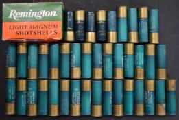 Fifty Remington 12 bore magnum shotgun cartridges, some in original box. PLEASE NOTE THAT A VALID