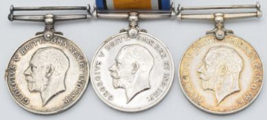 British Army WW1 medals comprising three War Medals named to 24772 Pte A Thatcher Hampshire