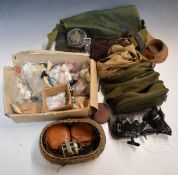 Two Baitrunner fixed spool reels, trout fishing shoulder bag, Hardy fly reel for spares, Record no