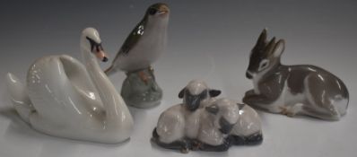Four Copenhagen bird and animal figures, tallest 12cm
