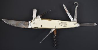 James Rogers late 19thC, nine tool multi blade pocket knife or penknife stamped to the blades '