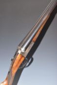 AYA 12 bore side by side shotgun with named and engraved locks, engraved underside, trigger guard,