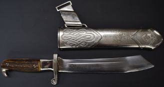 German Third Reich Nazi RAD Hewer / dagger, stag horn grip, Urbeit Adelt to 24cm blade, rubbed