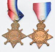 British Army WW1 medals comprising two 1914/1915 Stars named to 14410 Pte C C Symonds and 14655