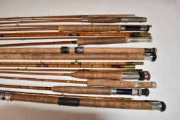 Collection of split cane and cane fishing rods and part rods including The Scottie Black Demon,