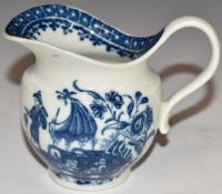 An 18thC Worcester first period jug decorated in the Fisherman pattern, H8cm