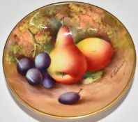 Royal Worcester painted fruit pin dish signed E Townsend, diameter 8cm