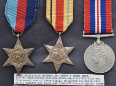 British Army WW2 medals comprising 1939/1945 Star, Africa Star and War Medal named to 4980386 Pte
