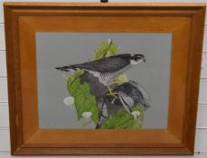Howard Tomblin (ex Gordon Russell employee) watercolour sparrow and starling, 38 x 48cm